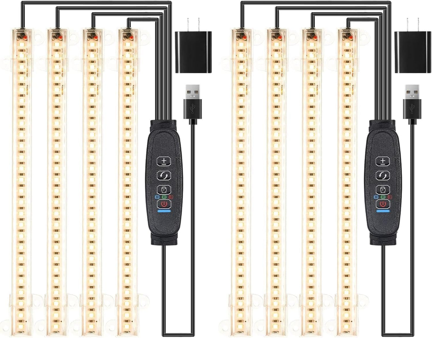 8.6'' LED Plant Growing Light Strips, Full Spectrum 3500K Grow Light for Indoor Plants with 3/9/12H Timer, 10 Dimmable Levels for Seedling Succulent and Plant Shelf, 4 Head 2 Pack