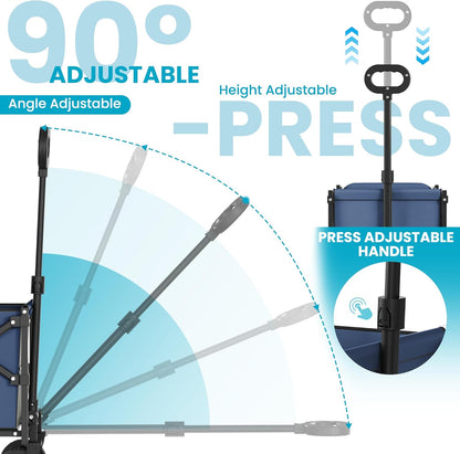 Collapsible Wagon with Tailgate, Wagons Carts Foldable with 350lbs Capacity, Lightweight Portable Utility Wagon Cart for Shopping Camping Sports Garden (Navy)