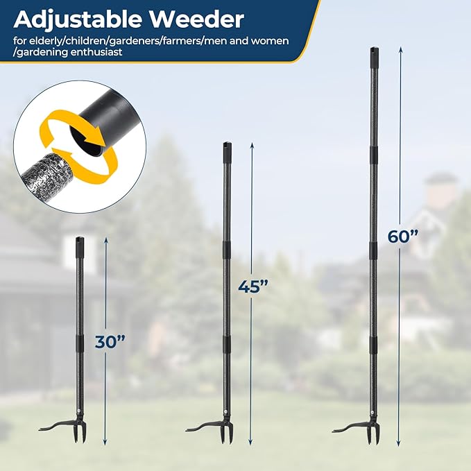 Weed Puller Tool, 60" Stand Up Manual Weeder - Unbreakable Aluminum Claw + Heavy-Duty Stainless Steel Rod, No-Bend Lawn Grass Grabber for Garden, Yard, Root Removal