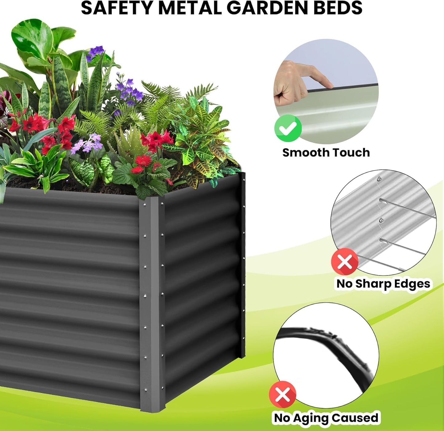 Galvanized Raised Garden Bed, 2 Pcs 6x3x2FT Outdoor Outdoor Planter Boxes with Open Base with Safety Edge and Glove, Elevated Rectangular Planting Bed for Vegetables Flowers Ground Planter, Gray