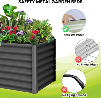 Galvanized Raised Garden Bed, 2 Pcs 6x3x2FT Outdoor Outdoor Planter Boxes with Open Base with Safety Edge and Glove, Elevated Rectangular Planting Bed for Vegetables Flowers Ground Planter, Gray