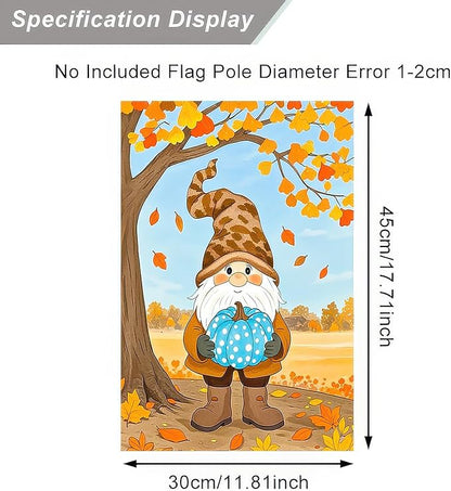 Fall Gnome Garden Flag 12x18 Inch Double Sided Autumn Gnome Holding Blue Pumpkin Yard Flags Harvest Banner for Thanksgiving Porch Lawn Outdoor Decoration