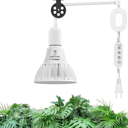 RDJ Bouns Hanging Grow Lights for Indoor Plants, 26W Full Spectrum 4H/8H/12H Timer Switch, 16.4FT Power Cord, Plug in Pendant Grow Light with Adjustable Pulley for Plants, Gifts for Gardening Lovers
