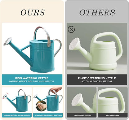 Metal Watering Can for Outdoor and Indoor Plants, Watering Can Decor, 1 Gallon (Leaf Green)