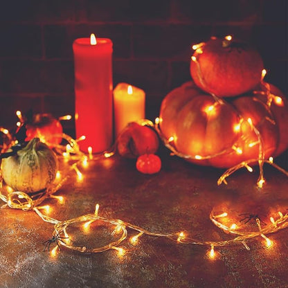Upgraded Connectable 200 LED Halloween String Lights Outdoor Indoor, 66FT Orange Halloween Decorations Lights 13 Modes, Waterproof Twinkle Fairy Lights Plug in Clear Wire for Tree, Bedroom Decoration