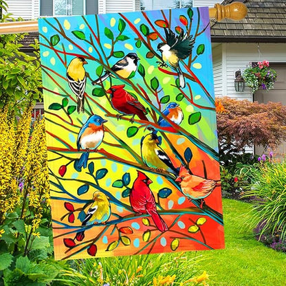 Tree Bird House Flag 28x40 Inch Double Sided Welcome Holiday Yard Outdoor Decoration