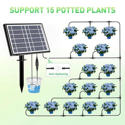 49FT Solar Drip Irrigation Kit System, 900ml/min Garden Watering System，3W 3000mAh Larger Capacity，Automatic Raised Bed Watering System for 15 Potted Plants
