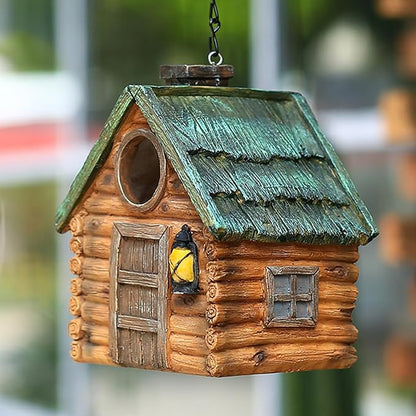 Real Wood-Look Resin Bird House – Waterproof & Durable Forest Bird Houses for Garden, Patio, Yard