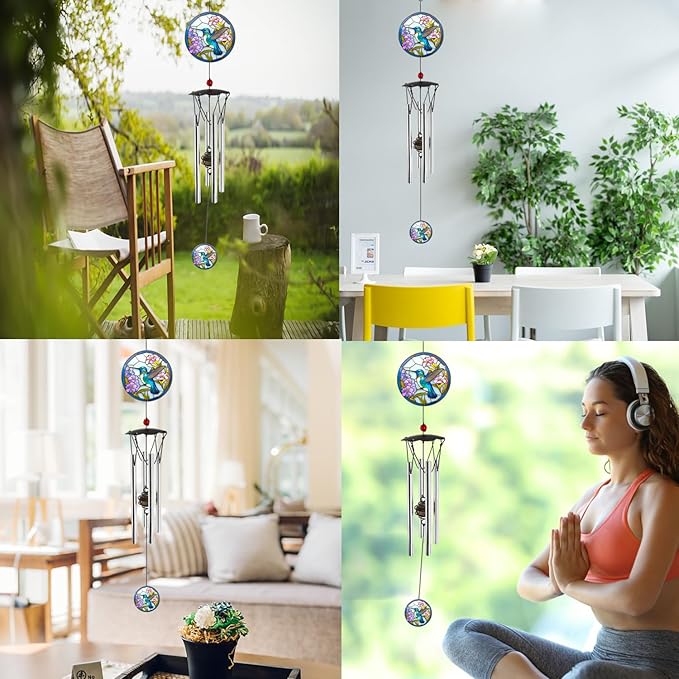 Wind Chimes for Outside 24" Hummingbird Wind Chimes Outdoor Home Patio Garden Decor Hummingbird Gifts Windchimes Outdoors Gift Ideas for Women Mom Grandma Sisters