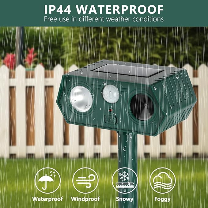 4Pack 2025 Ultrasonic Animal Repellent Outdoor Deer Repellent Devices Solar Animal Repeller Motion Activated Deterrent to Scare Cat Squirrel Rabbit Raccoon Skunk with LED Flash Lights for Yard Lawn