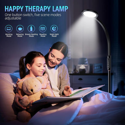 Happy Light Therapy lamp 11000 Lux, LED UV-Free Sunlight lamp,Full Spectrum Happy Therapy lamp with 10 Adjustable Brightness Levels, 2 in 1 Retractable Floor Sad Lamp (Black)
