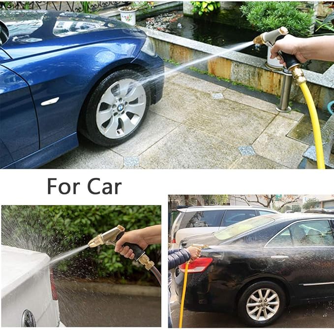 FANHAO Garden Hose Nozzle, 100% Heavy Duty Metal Spray Nozzle High Pressure Water Nozzle with 4 Patterns for Watering Garden, Washing Cars and Showering Pets - Full Brass Nozzle + ABS Non-Slip Grip