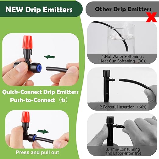 20PCS Adjustable Drip Irrigation Emitters(Mist)Kit-Quick Connect for 1/4" Tubing, Water-Saving, Dual Adjustment System-Easy to Install Drippers for Precise Garden Watering of Vegetables,Shrubs&Flowers