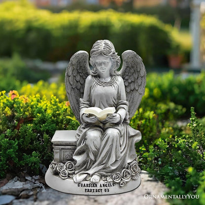 OrnamentallyYou Spring & Summer-Themed Garden Statues – Adorable Outdoor Decor for Lawn, Patio & Porch (Guardian Angel Reading Book Garden Statue, 10" Solar Powered Angelic Outdoor Figurine)