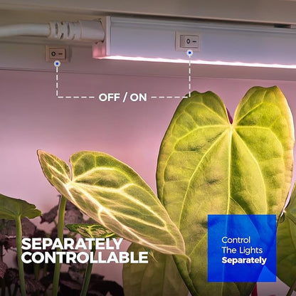 Barrina Grow Lights for Indoor Plants, Full Spectrum Sunlight, 1ft Plant Light for Indoor Growing, LED Grow Light Bulbs, T5 Grow Light Strip, Plug and Play, Pinkish White, 8-Pack