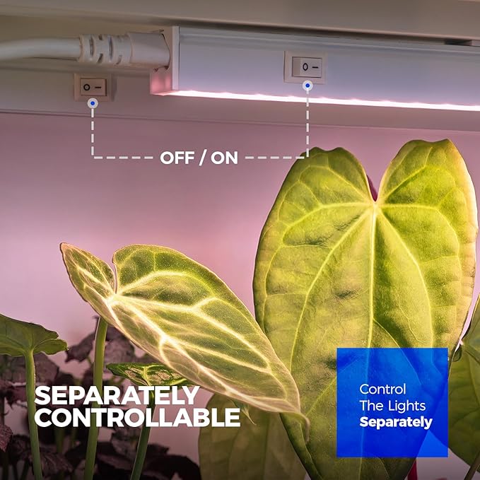 Barrina Grow Light for Indoor Plants, Full Spectrum Sunlight, 1ft Grow Lamp, LED Grow Light Bulbs, T5 Grow Light Strip, Plug and Play, Pinkish White, 4-Pack