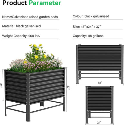 Galvanized Raised Garden Bed with Legs,48×24×37in Large Metal Elevated Raised Planter Box ,Raised Garden Bed,900lb Capacity with Drainage Holes for Vegetables Lawn Green Flowers, Fruits, Terrace