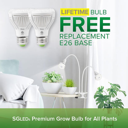 Grow Lights for Indoor Plants, LED 10 W Full Spectrum Bulb Replaceable Plant Light, 150 W Equivalent Clip on Grow Light with Optical Lens for Indoor Growing, Lifetime Free Bulb Replacement