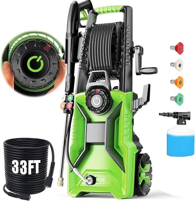 Pressure Cleaner 5000 PSI 3.0 GPM Adjustable Pressure, Power Cleaners Powered with 33ft Pressure Hose, 4 Nozzles and 500ml Foam Cannon, Cleaner Machine for Home, Car, Green