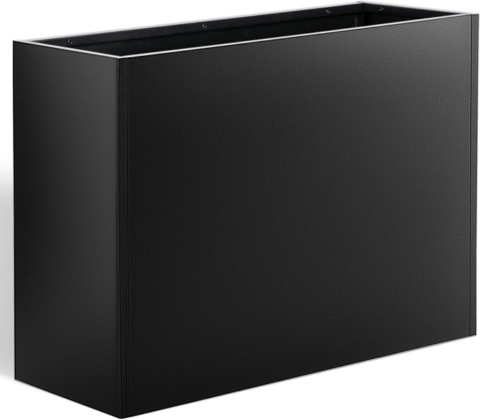 Metal Planter Box 36” x 12” x 26”, Heavy Duty Tall Black Planter with Removable Insert Shelf for Porch, Garden, Patio, Yard