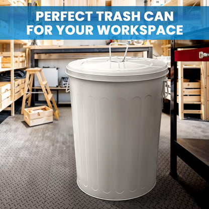 Plexon Large Metal Trash Can with Lid 20 Gallon, Decorative Outdoor Trash Can, Heavy Duty Galvanized Metal Bucket with Lid for Kitchen Garage Farmhouse, Beige, 6 Pack