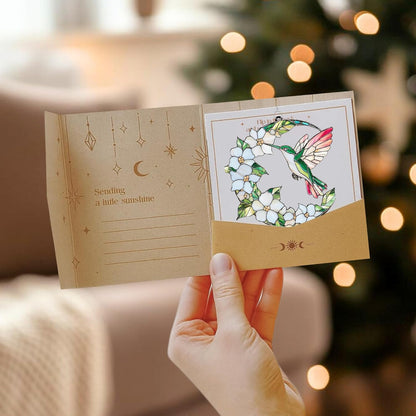 Hummingbird Crescent Moon Acrylic Suncatcher Stained Glass Effect Window Car Hanging Christmas Ornament Indoor Outdoor Decor Garden Sun Catcher Gift for Bird Lover for Women Mom Grandma