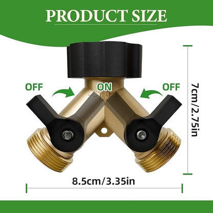 Garden Hose Splitter 2 Valves, Heavy Duty Solid Brass Hose with 2 Extra Rubber Washers, Y Connector Brass Garden Hose Adapter, Water Hose Splitter, Hose Spigot, Zero Leaks & Accessories