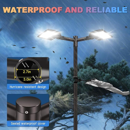 LEDMO 90° Tenon Adaptor with 2 arms, Double 2-3/8" Round Slip Fitter Bracket, Lighting Mounting Heavy Duty Extension Round Pole for Parking Lot Area Light Street Floodlight Solid Rustproof