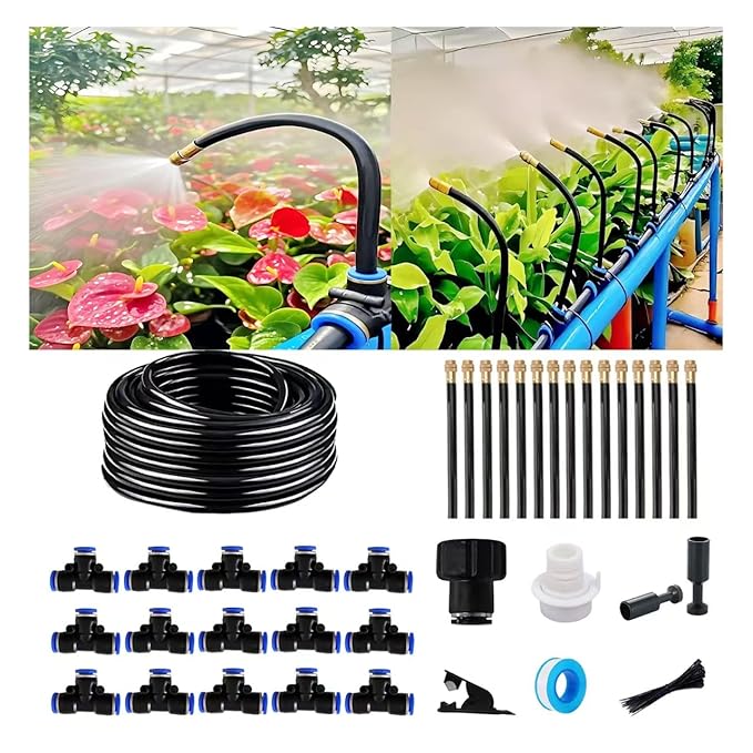 Drip Irrigation Kit Automatic Watering System for Potted Plants, 360 Degree Adjustable Copper Micro Sprinklers, Quick Connect Tubing Fittings for Garden, Lawn, Patio, Balcony(15 Nozzles Ⅱ)