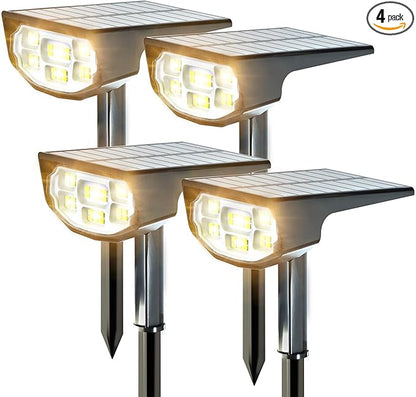 Solar Spot Lights Outdoor IP68 Waterproof, Ultra-Bright Performance，Simple Modes for Easier Operation, Auto On/Off，Solar Powered Landscape Lights for Garden, Yard, Pathway (Warm White, 4 Pack)
