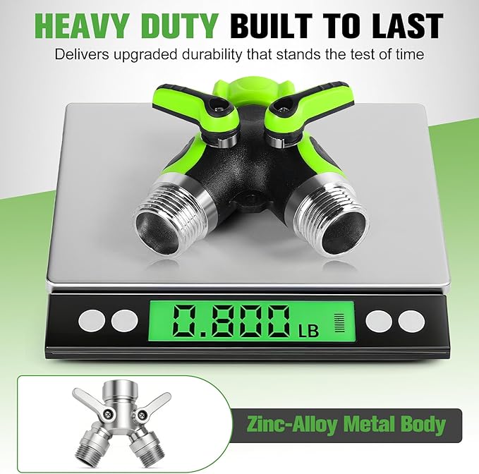 Garden Hose Spiltter, 2 Way Y Spigot Adapter with Shutoff Valves, Heavy Duty Metal Body Outdoor Faucet Connector, Leakproof 3/4" GHT Thread Hose Bib Splitter with 2 Extra Rubber Washers & Tape