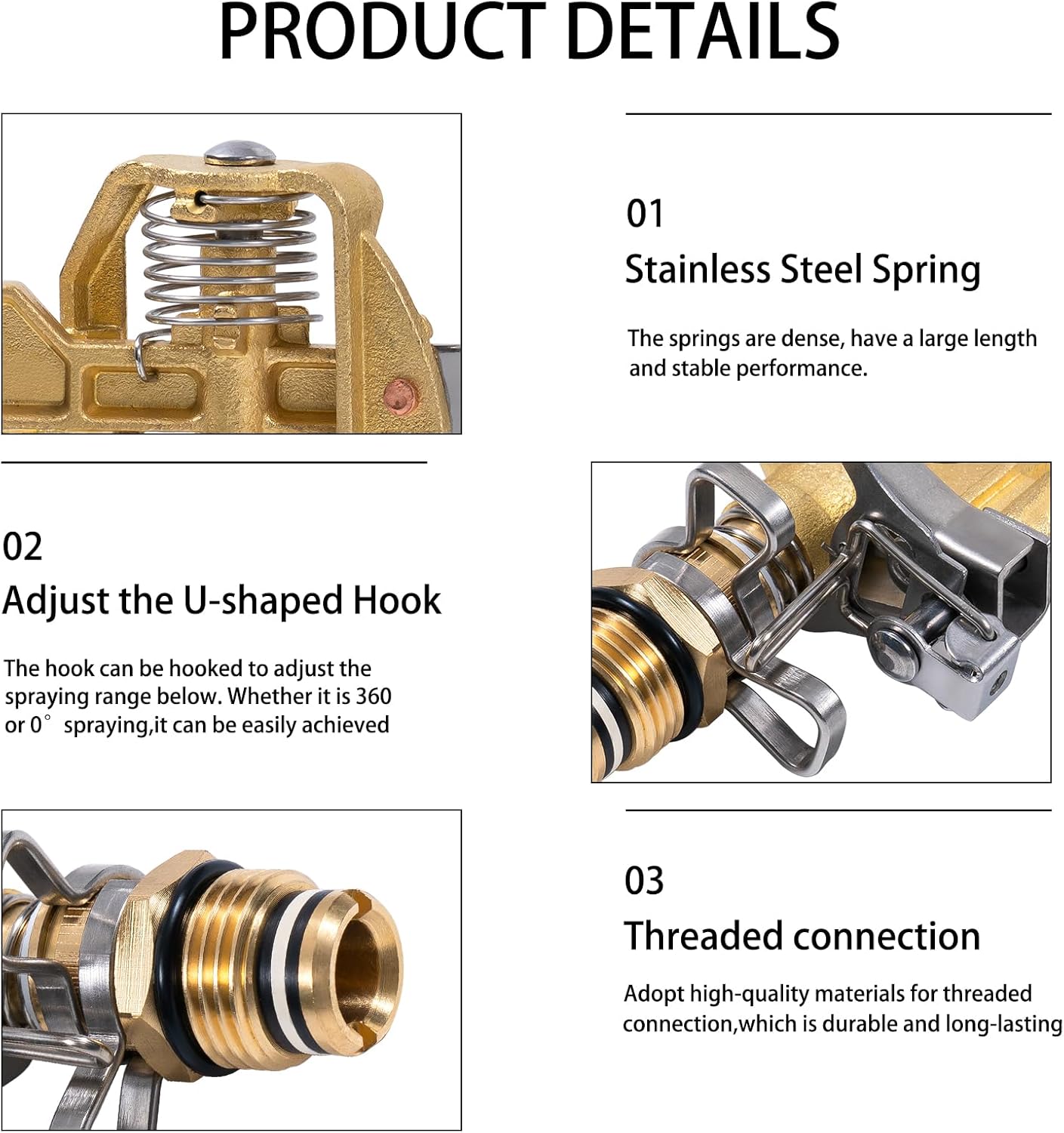 4 Pieces Brass Impact Sprinkler Heads 1/2 Inch, Heavy Duty Watering Sprinkler, 0-360 Degree Adjustable Pattern Sprinkler Sprayer for Large Area Patio Garden Irrigation