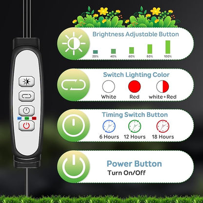 2 Head Grow Lights for Seed Starting, Full Spectrum Grow Lights for Indoor Plants with 6/12/18H Timer, V-Shaped Design Light, 5 Dimmable Level, Plant Lamp Clip-on Desk for Indoor Plant Growing