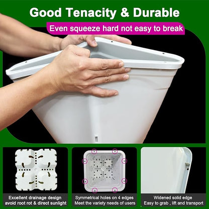 HG9X9SW 9"x9" Square Grayish-White Light-Blocking Plastic Planter with Hanging Holes, Hydroponic Side Holes, Indoor/Outdoor, 10" Tall, Pack of 24