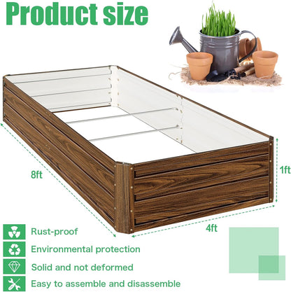 SnugNiture Galvanized Raised Garden Bed 8x4x1FT Outdoor Large Metal Planter Box Steel Kit for Planting Vegetables, Flowers