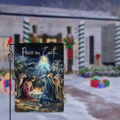 Peace on Earth Garden Flag Jesus Birth Nativity Night Small Flag for Outside Burlap Double Sided Welcome Yard Lawn Winter Decor 12.5x18"
