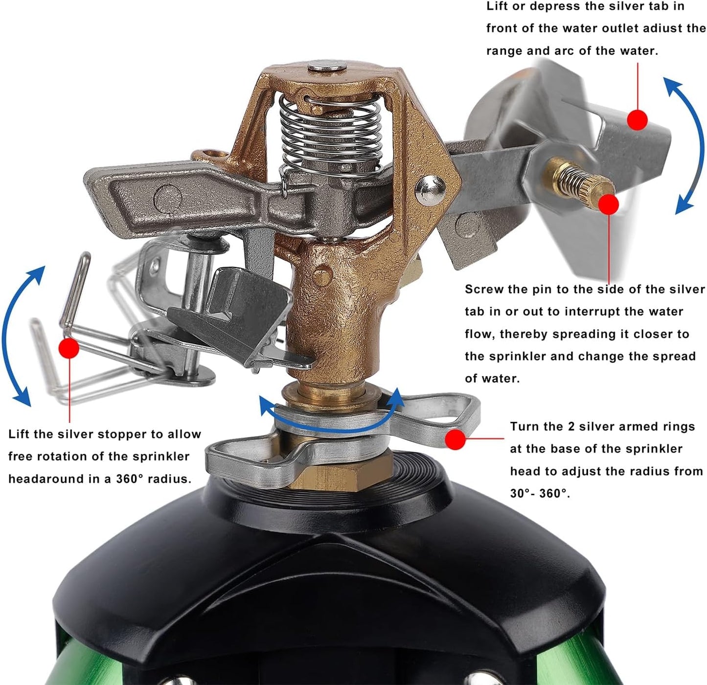 Biswing Impact Sprinkler Head on Tripod Base, Heavy Duty Lawn Sprinklers, 360 Degree Large Area Irrigation, Brass Sprinkler Nozzle & Solid Alloy Metal Extension Legs Flip Locks, 1 Pack