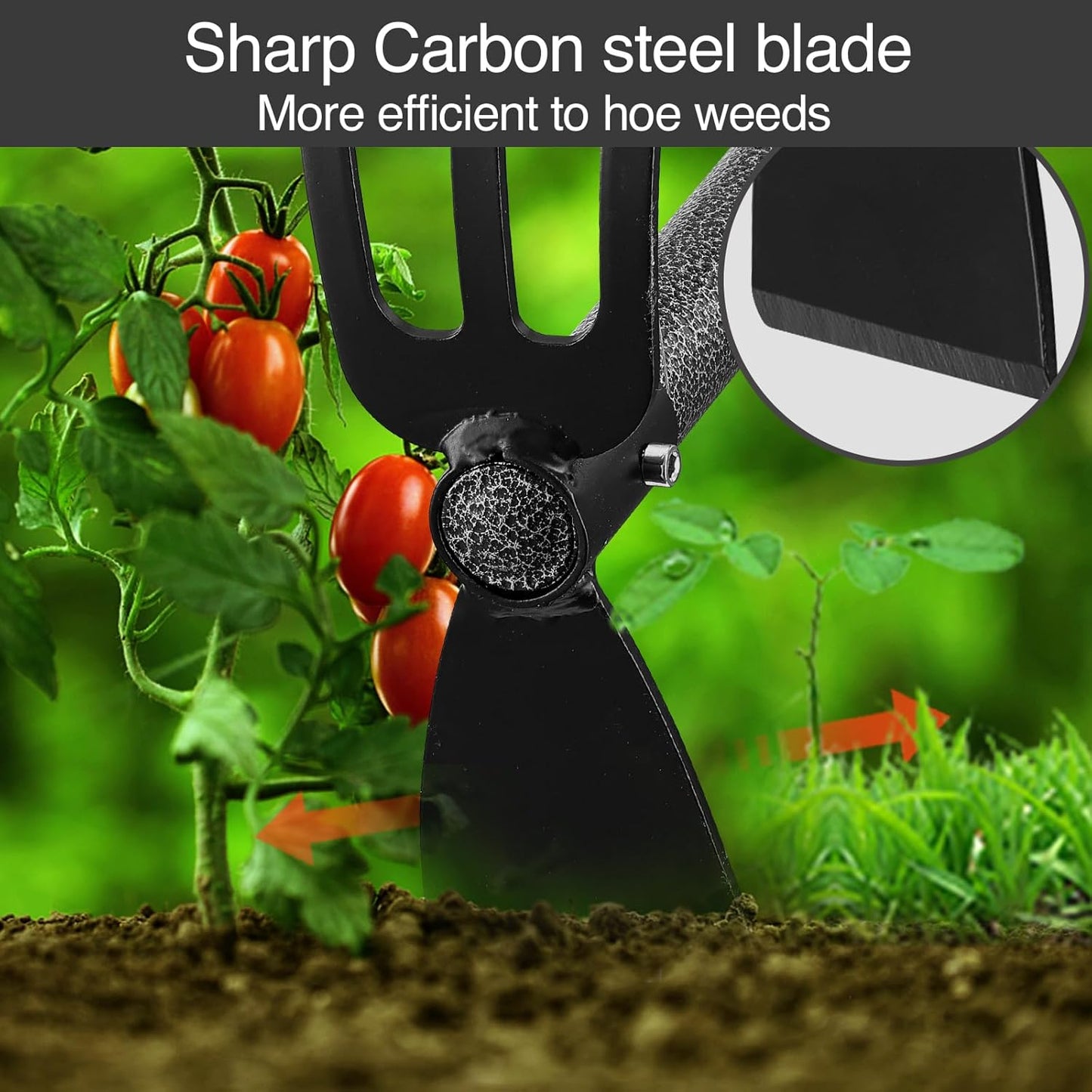 Hoe and Cultivator Gardening Hand Tools, Heavy Duty Stainless Steel Garden Hoe and 3 Fork Hand Tiller for Gardening Weeding Planting with Adjustable Handle 45 inch