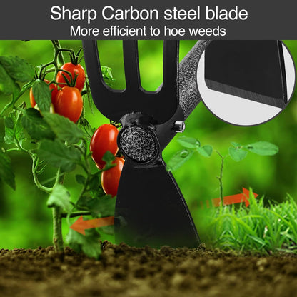 Hoe and Cultivator Gardening Hand Tools, Heavy Duty Stainless Steel Garden Hoe and 3 Fork Hand Tiller for Gardening Weeding Planting with Adjustable Handle 45 inch