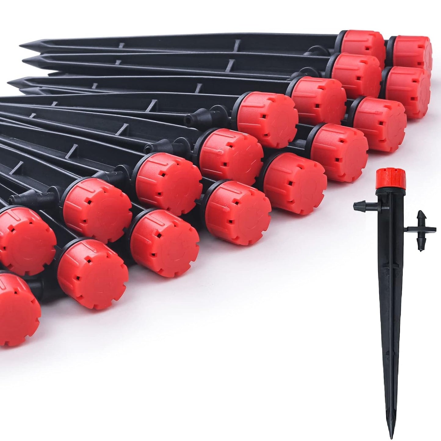 50pcs Drip Irrigation Emitters for 1/4" Irrigation Tubing,Adjustable 360 Degree Irrigation Dripper with 1/4" Barbed Coupling Fittings,Garden Drip Emitters for (4-7mm) Watering System Kit