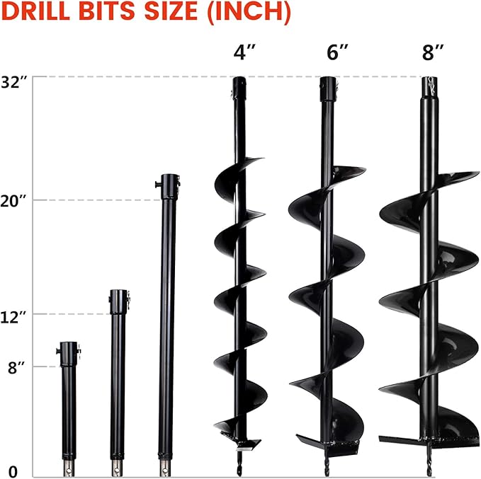 DC HOUSE 52cc 1800W Gas Powered Earth Auger EPA Certified Post Hole Digger, with 3 Drill Bits 4" 6" 8" and 3 Extension Rods 8" 12" 20", Mixing Ratio 30:1, for Fence, Farmland and Garden