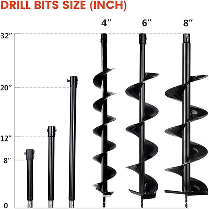 DC HOUSE 52cc 1800W Gas Powered Earth Auger EPA Certified Post Hole Digger, with 4 Drill Bits 4" 6" 8" 12" and 3 Extension Rods 8" 12" 20", Mixing Ratio 30:1, for Fence, Farmland and Garden