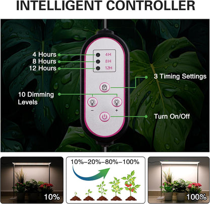 LED Grow Lights for Seed Starting with Stand, 2ft 60W Full Spectrum Seedling Lights Grow Lights for Indoor Plants, 4/8/12H Timer and 10 Dimming Levels, Height Adjustable and Energy Efficient