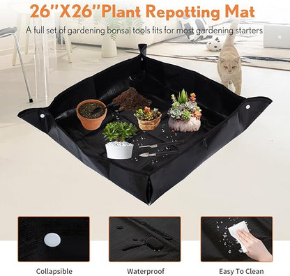 Bonsai Tools Kit 20 Pcs Garden Tools Set for Starters, Includes Bonsai Wire Kit, Plant Mat, Pruning Shears, Bonsai Scissors, Succulent Tools in Leather Storage Bag, Bonsai Gift for Adults