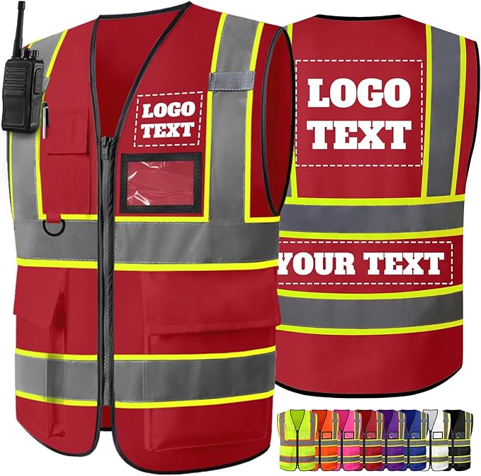 Custom Safety Vest High Visibility Reflective Customized Logo Construction Work Vests Dual Tone Reflective Strips