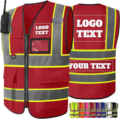 Custom Safety Vest High Visibility Reflective Customized Logo Construction Work Vests Dual Tone Reflective Strips