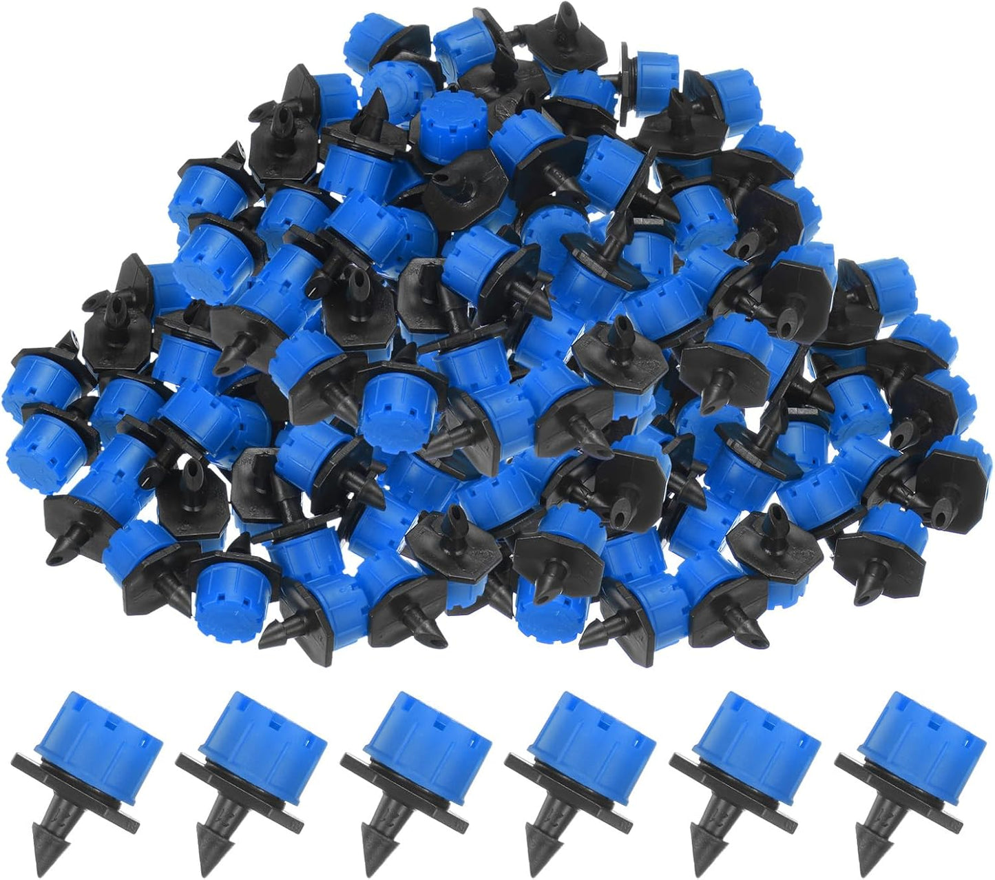 200-Pack 360 Degree Adjustable Irrigation Dripper, 1/4 Inch Barbed Emitter Drip Sprinklers for Garden/Greenhouse/Flower Bed/Watering System, Anti-Clogging Emitters [Blue]