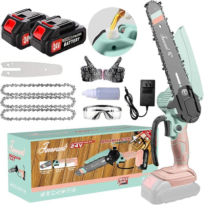 Mini Chainsaw with 2×24V Battery Powered Electric Chain Saw,chain saw are suitable for cutting wood and trimming branches,Mini Chainsaw Cordless With three chains
