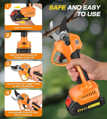 Electric Pruning Shears, Cordless Pruning Shears 1000W Brushless Power Shears 1.4'' Diameter Electric Pruner with LCD Display 2 * 2Ah Battery Pruning Shear Gift for Men Dad Husband Fathers Gardener