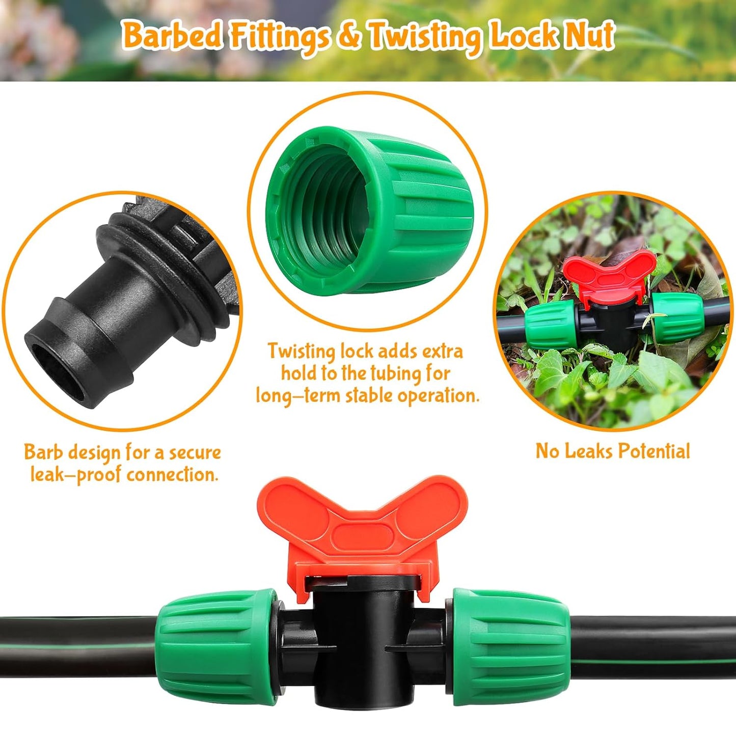 10 Pack Drip Irrigation Valve for 1/2 Inch Drip Tubing (1/2" ID x 0.65" OD)：1/2'' In-line Locked Barbed Ball Valve Drip Line Shut Off Valve Parts In Irrigation System for Garden